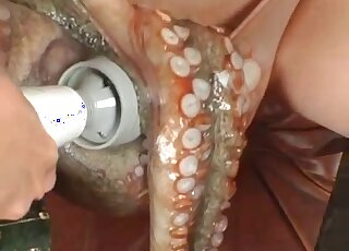 Squid fuck scene featuring Japanese chicks