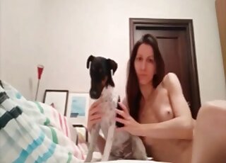 Brunette is ready to suck on a dog's naughty penis